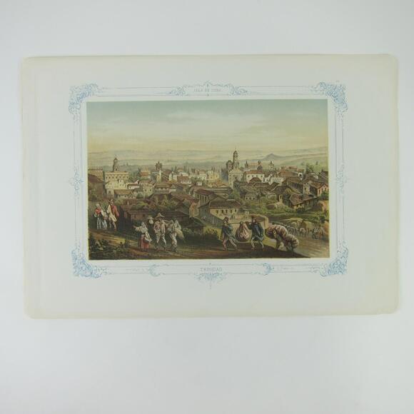 Federico Mialhe Chromolithograph Print Cuba Trinidad Town & People Antique 1855